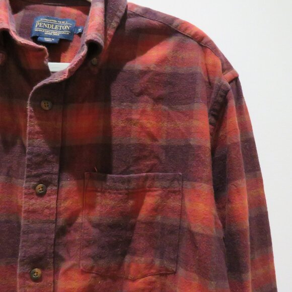 PENDLETON Mason Red Plaid Cotton Flannel Button Down Shirt Country Western Sz M - Picture 8 of 15
